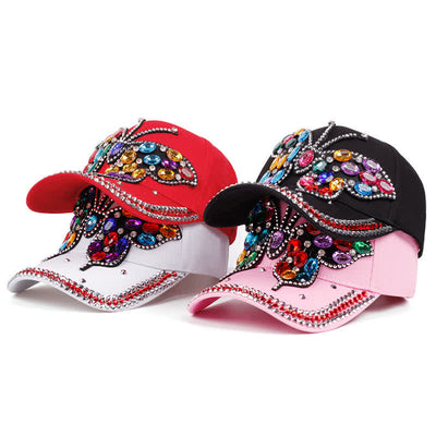 Sparkling Rhinestone Butterfly Adjustable Baseball Cap