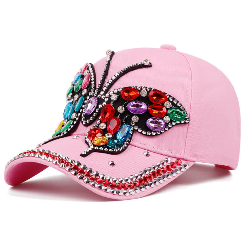 Sparkling Rhinestone Butterfly Adjustable Baseball Cap