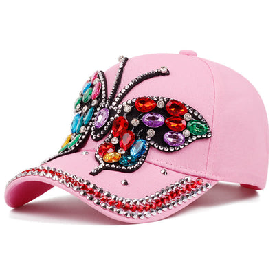 Sparkling Rhinestone Butterfly Adjustable Baseball Cap