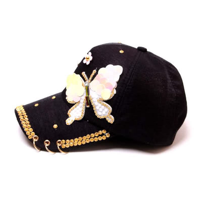 Pink Bling Sequin Butterfly Adjustable Baseball Cap