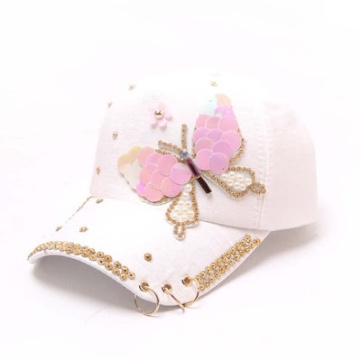 Pink Bling Sequin Butterfly Adjustable Baseball Cap