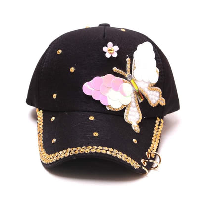 Pink Bling Sequin Butterfly Adjustable Baseball Cap