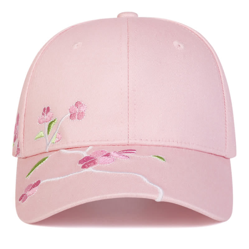 Pink Side Face Embroidery Floral Adjustable Baseball Cap