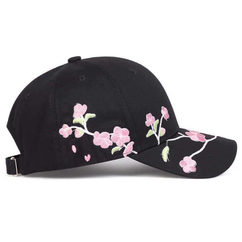 Pink Side Face Embroidery Floral Adjustable Baseball Cap