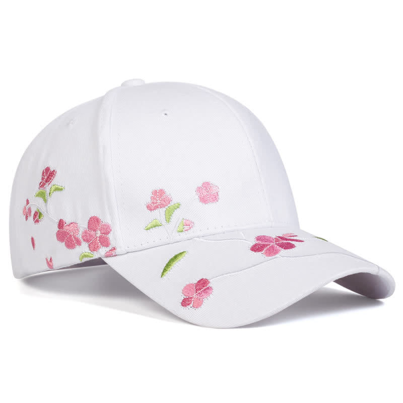 Pink Side Face Embroidery Floral Adjustable Baseball Cap
