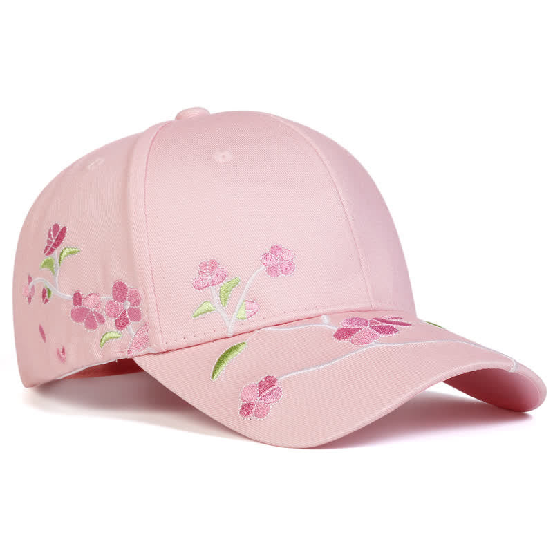 Pink Side Face Embroidery Floral Adjustable Baseball Cap