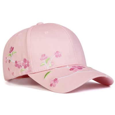 Pink Side Face Embroidery Floral Adjustable Baseball Cap
