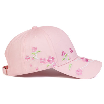 Pink Side Face Embroidery Floral Adjustable Baseball Cap