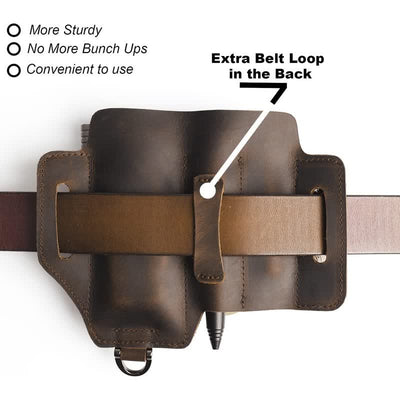 EDC Tool Storage Holster Folding Knife Flashlight Leather Belt Bag - image 6