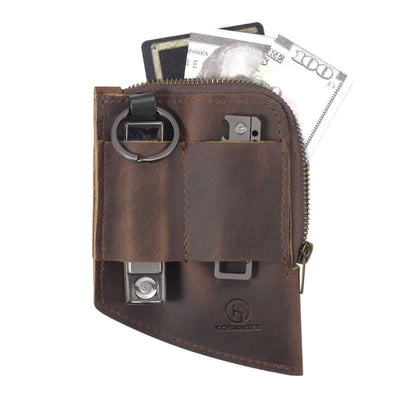 Curved Shape EDC Pocket Wallet Leather Belt Bag - Dark Brown - image 1