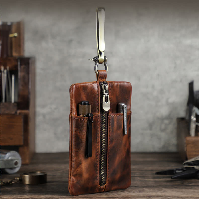 Functional Leather Tool Bag With Large Hook Buckle - Coffee - image 1