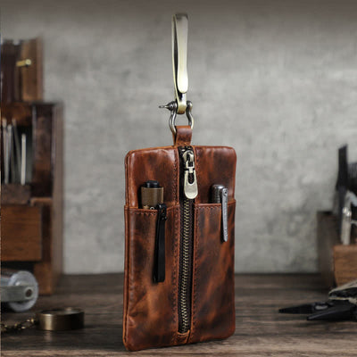 Functional Leather Tool Bag With Large Hook Buckle - Coffee - image 1