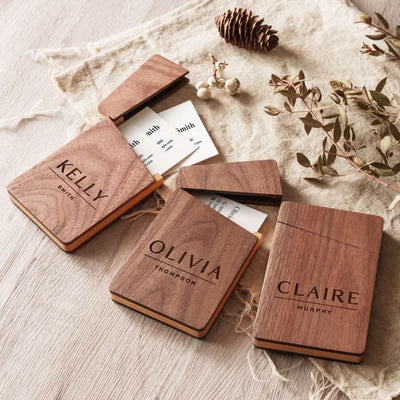 Custom Engraved Name Business Wooden Card Case - image 1