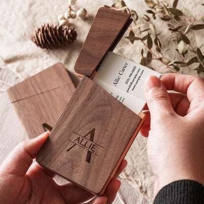 Custom Engraved Name Business Wooden Card Case - image 2