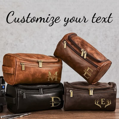 Custom Laser Engrave Monogram Travel Leather Toiletry Bag - image 3