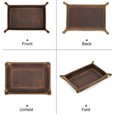 Large Rectangle Leather Custom Name Foldable Valet Tray - image 3