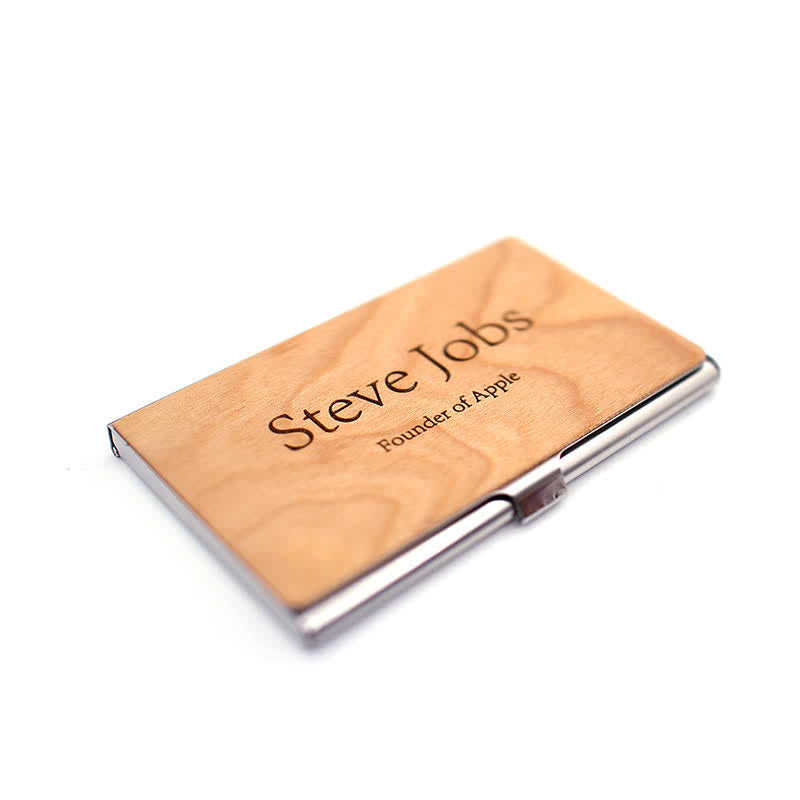 Custom Engraved Name Business Wooden Card Case - Cherry / Silver - image 3