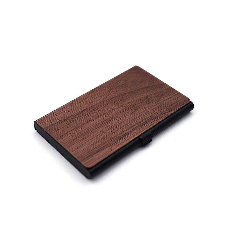 Custom Engraved Name Business Wooden Card Case - Black Walnut / Black - image 13
