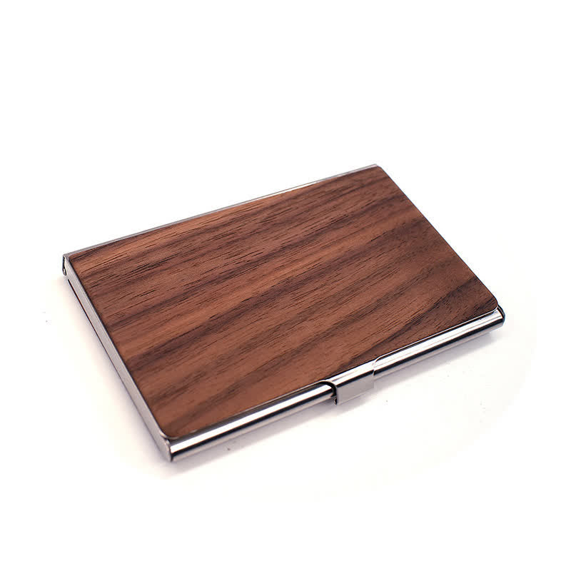 Custom Engraved Name Business Wooden Card Case - Black Walnut / Silver - image 5