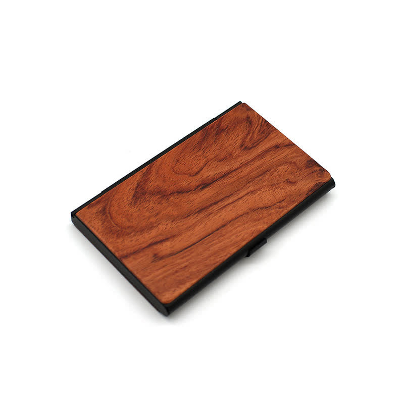 Custom Engraved Name Business Wooden Card Case - Almond / Black - image 14