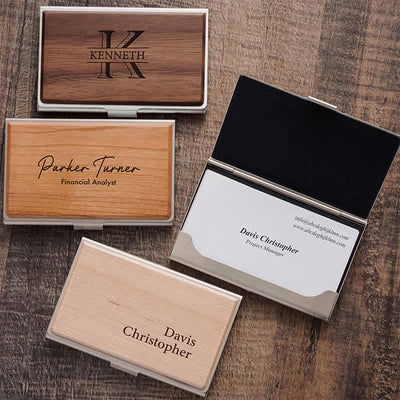 Custom Engraved Name Business Wooden Card Case - image 1