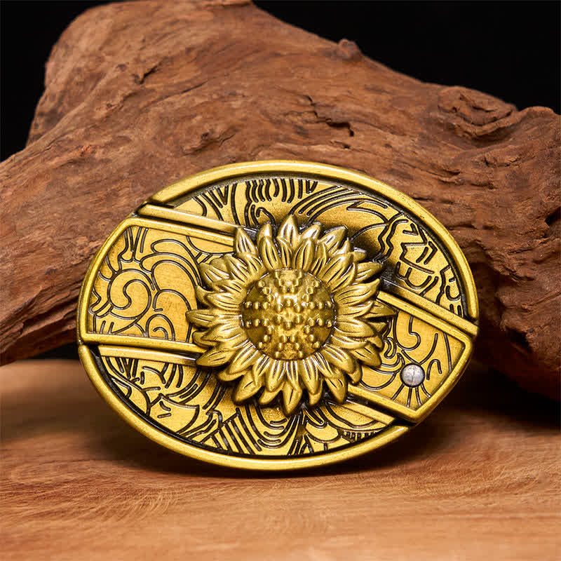 Men's DIY Bronze Sunflower Hidden Folding Knife Leather Belt - Sunflower - Without Belt - Not Included Belt - image 1