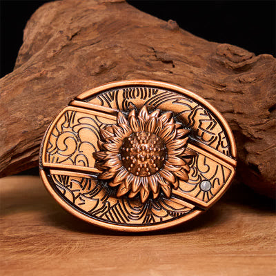 Men's DIY Red Bronze Sunflower Hidden Folding Knife Leather Belt - Sunflower - Without Belt - Not Included Belt - image 1