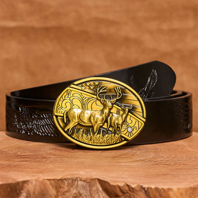 Men's DIY Bronze Dual Deers Hidden Folding Knife Leather Belt - Dual Deers - Black Embossed Eagle Belt - 42 - image 7