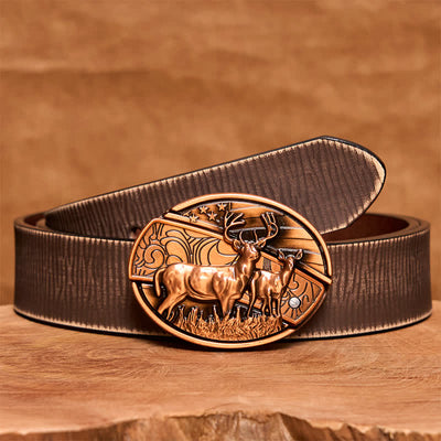 Men's DIY Red Bronze Dual Deers Hidden Folding Knife Leather Belt - Dual Deers - Brown Distressed Belt - 42 - image 9