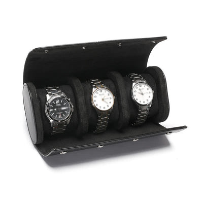 Custom Initials Travel Leather Roll Watch Case - 3-Position - Black - image 11
