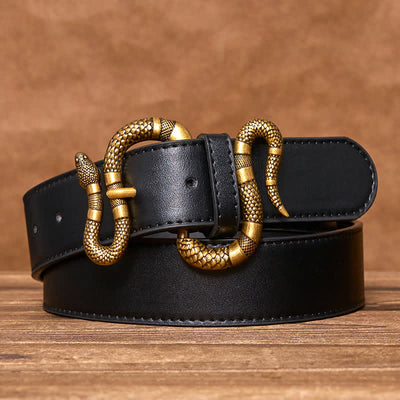 Men's Punk Bronze Serpent Buckle Streetwear Leather Belt - image 2