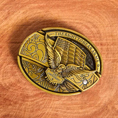 Men's DIY Bronze Eagle USA Flag Hidden Folding Knife Leather Belt - image 3