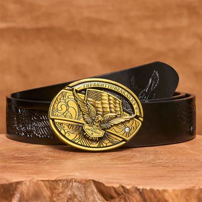 Men's DIY Bronze Eagle USA Flag Hidden Folding Knife Leather Belt - Eagle - Black Embossed Eagle Belt - 42 - image 7