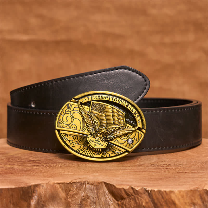 Men's DIY Bronze Eagle USA Flag Hidden Folding Knife Leather Belt - Eagle - Black PU Belt - 42 - image 5