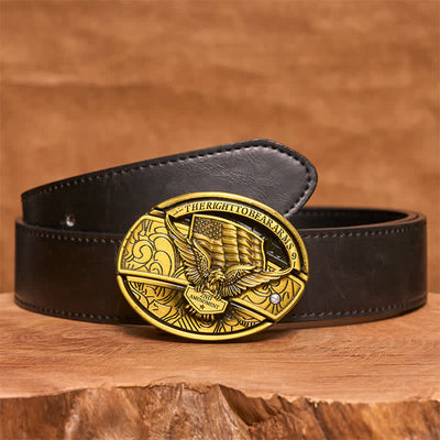Men's DIY Bronze Eagle USA Flag Hidden Folding Knife Leather Belt - Eagle - Black PU Belt - 42 - image 5