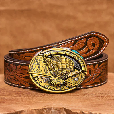 Men's DIY Bronze Eagle USA Flag Hidden Folding Knife Leather Belt - Eagle - Brown Feather Belt - 40 - image 10