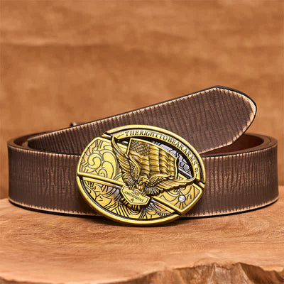 Men's DIY Bronze Eagle USA Flag Hidden Folding Knife Leather Belt - Eagle - Brown Distressed Belt - 42 - image 9