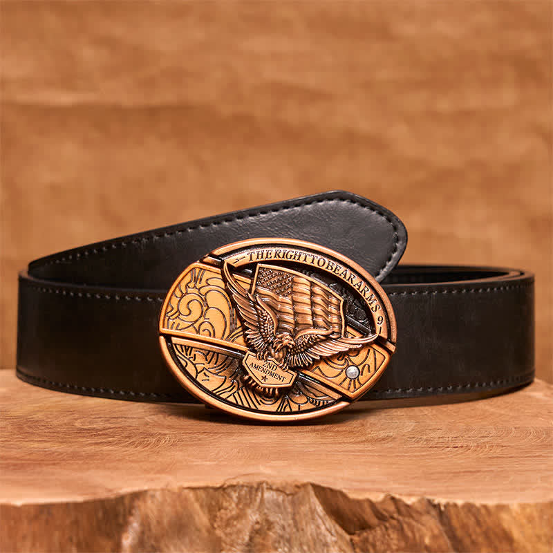 Men's DIY Red Bronze Eagle USA Flag Hidden Folding Knife Leather Belt - Eagle - Black PU Belt - 42 - image 5