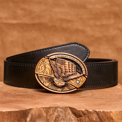 Men's DIY Red Bronze Eagle USA Flag Hidden Folding Knife Leather Belt - Eagle - Black PU Belt - 42 - image 5