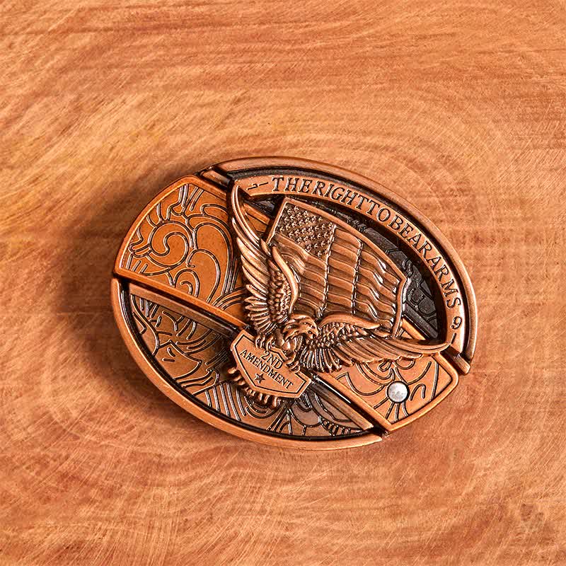 Men's DIY Red Bronze Eagle USA Flag Hidden Folding Knife Leather Belt - image 3