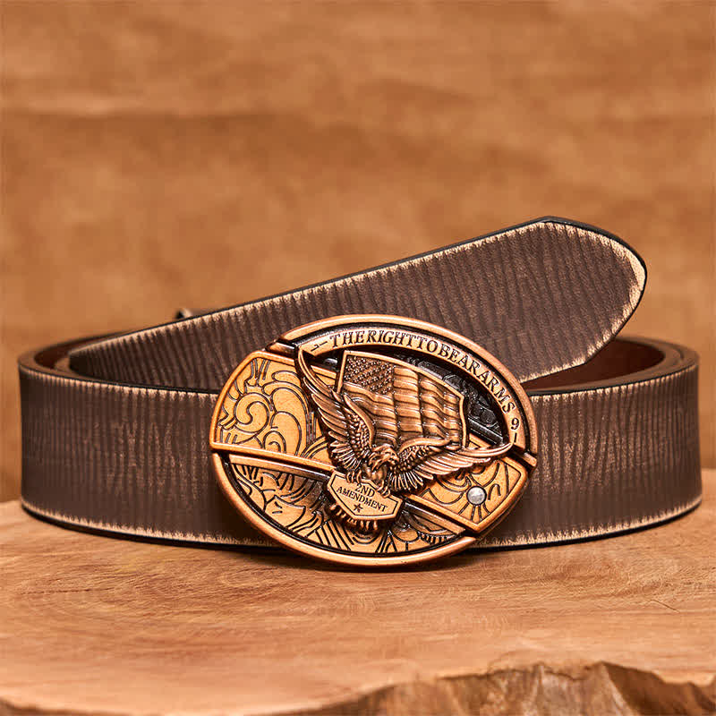 Men's DIY Red Bronze Eagle USA Flag Hidden Folding Knife Leather Belt - Eagle - Brown Distressed Belt - 42 - image 9