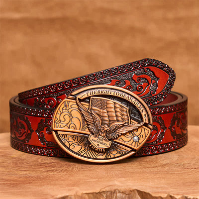 Men's DIY Red Bronze Eagle USA Flag Hidden Folding Knife Leather Belt - Eagle - Brown Carved Belt - 42 - image 8