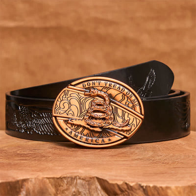 Men's DIY Red Bronze Snake Hidden Folding Knife Leather Belt - Snake - Black Embossed Eagle Belt - 42 - image 7
