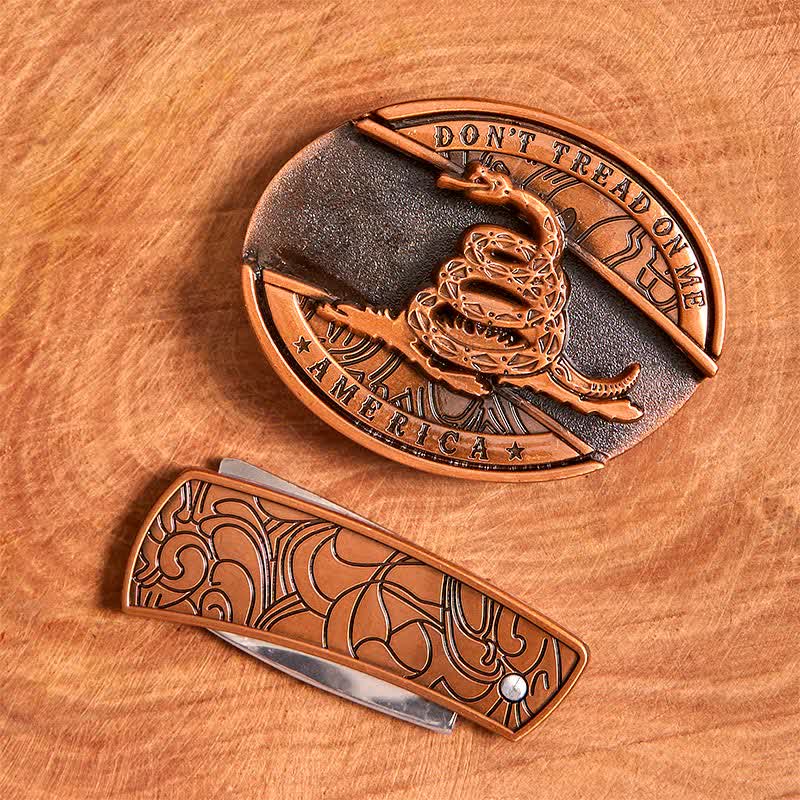 Men's DIY Red Bronze Snake Hidden Folding Knife Leather Belt - image 4