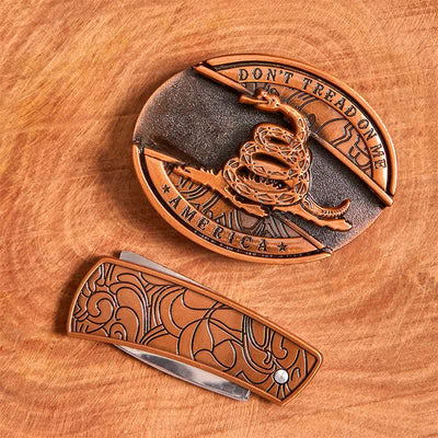 Men's DIY Red Bronze Snake Hidden Folding Knife Leather Belt - image 4