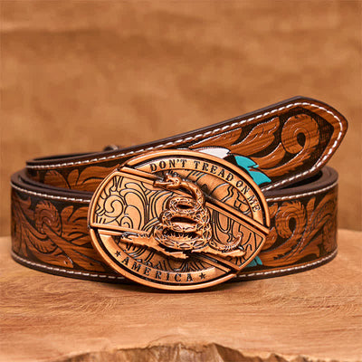 Men's DIY Red Bronze Snake Hidden Folding Knife Leather Belt - Snake - Brown Feather Belt - 40 - image 10