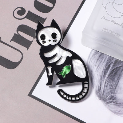 Halloween Handmade Cat Acrylic Brooch - Black - image 1