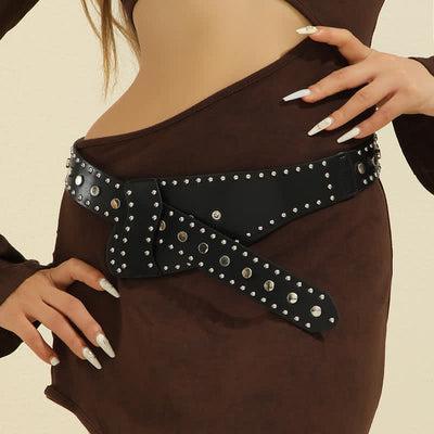 Women's Stylish Rivet Botton Buckle Leather Corset Belt - Black - image 1