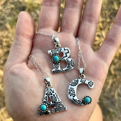 Retro Turquoise Unisex Letter Metal Necklace - image 1