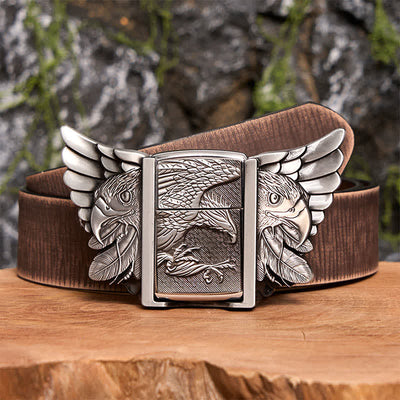 Men's DIY Silver Soaring Eagle Leather Belt With Hidden Lighter  - Soaring Eagle - Brown Distressed Belt - 42 - image 9